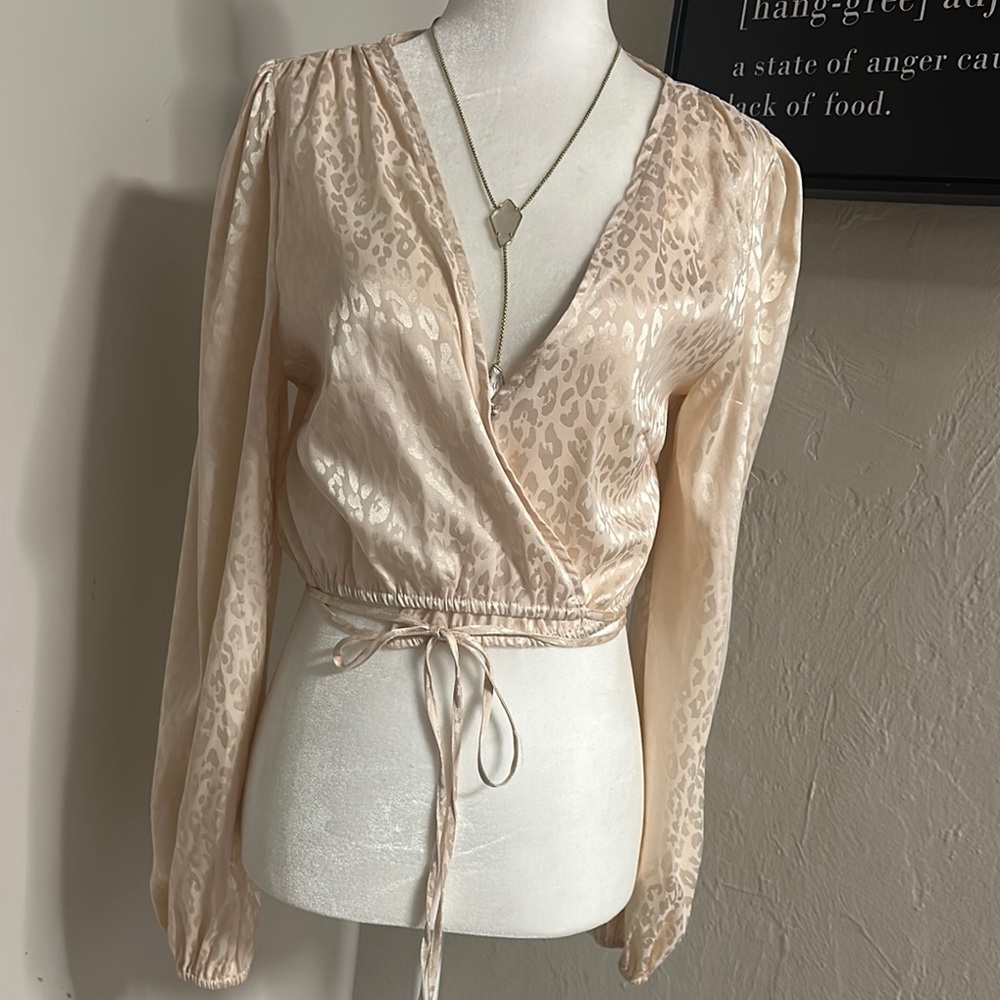 Elegant Beige Leopard Print Wrap Top
